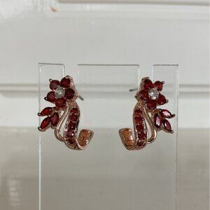 Rose Gold Garnet and Floral Style Earrings